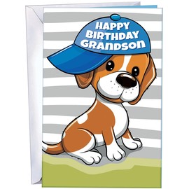 Chuck's Card-O-Rama - Happy Birthday Card For Grandson - MADE in USA - Premium Card Stock, Envelope Included - 5" x 7.75" - Packaged in Extra Sturdy Mailer - 95747
