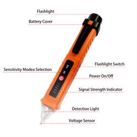 MXCOIRTP Voltage Tester, Non-Contact Voltage Detector, Electrical Tester, 3 Ranges AC 12V/48V/70V-1000V, Live/Null Wire Tester with Buzzer Alarm and Flashlight, Wire Breakpoint Finder - Orange