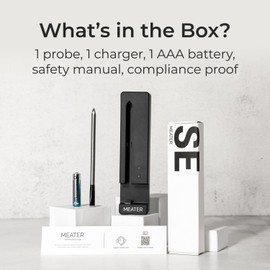 MEATER MEATER SE: Smart Bluetooth Meat Thermometer | Long-Range Wireless Probe for Oven, Grilling, Smoking, BBQ & Air Fryer | Dual Sensors & Guided Cook System | Black Charger