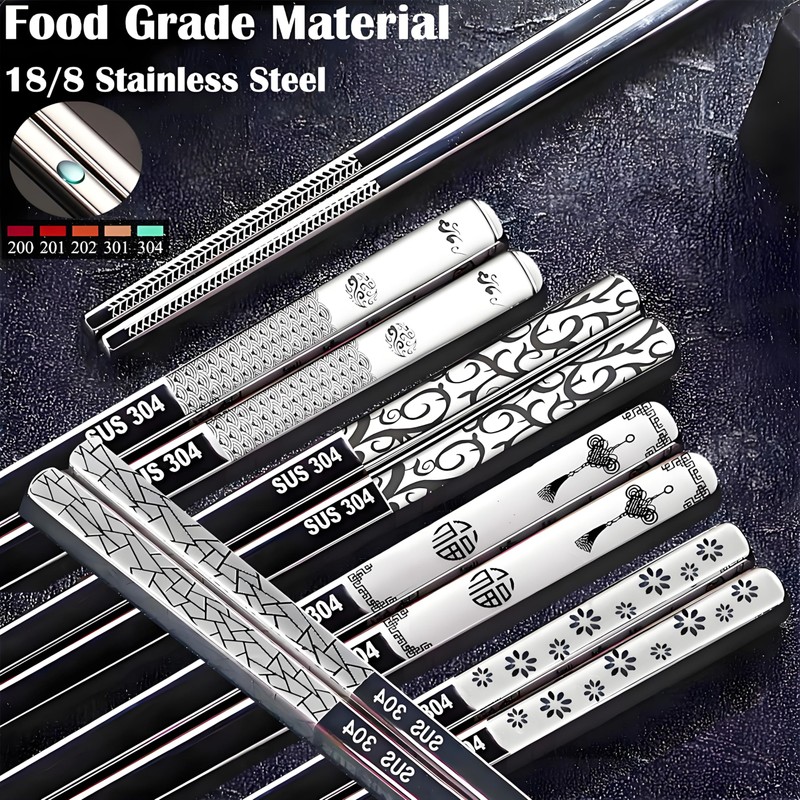 Stainless Steel Chopsticks 5 Pairs Metal Chopsticks Reusable Dishwasher Safe