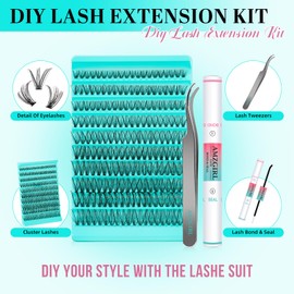 Lash Extension Kit 200pcs Individual Lash Clusters Kit 30D Eyelash Extension Diy D Curl Cluster Lashes Kit with Cluster Lashes Wispy,Waterproof Lash Bond and Seal,Eyelash Extension Tweezers