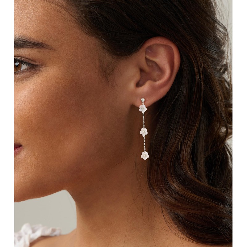 Txdvbls Dangle Earrings for Women Hypoallergenic Silver Flower Drop Earring