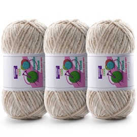DAERBOF Chenille Yarn, Soft Fluffy Velvet, 3 Skeins (3196.8yds, 33.5oz) (Beige)