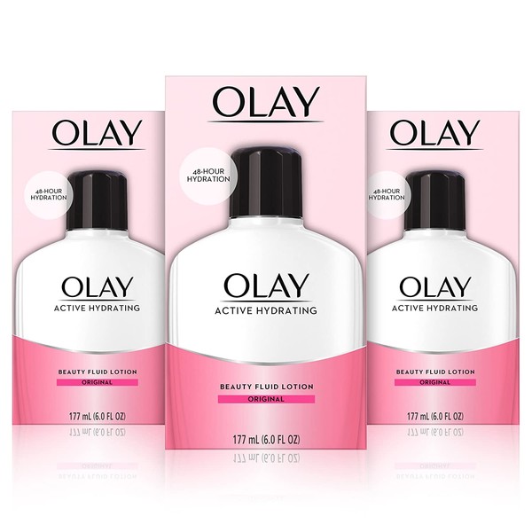 Olay Active Hydrating Beauty Moisturizing Lotion, Facial Moisturizer To Restore Dry Skin, Newer Version - 6.0 Fl Oz, Pack of 3