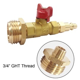 BesNPT RV Winterize Blowout Ball Valve Adapter with 1/4" Quick Connect Plug and 3/4" GHT Male for Garden Water Hose Boat Camper Trailer Sprinkler Systems Irrigation