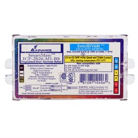 Advance ICF-2S26-M1-BS Compact Fluorescent Ballast, 2-Lamp, 26W, CFL 4-Pin Quad Triple, 120/277V