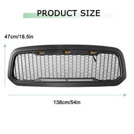 MATMACRO Grille Front Bumper Honeycomb Grill For 2013-2018 Dodge Ram 1500 2019-2021 Ram 1500 Classic Matte Black Grill With Led Lights