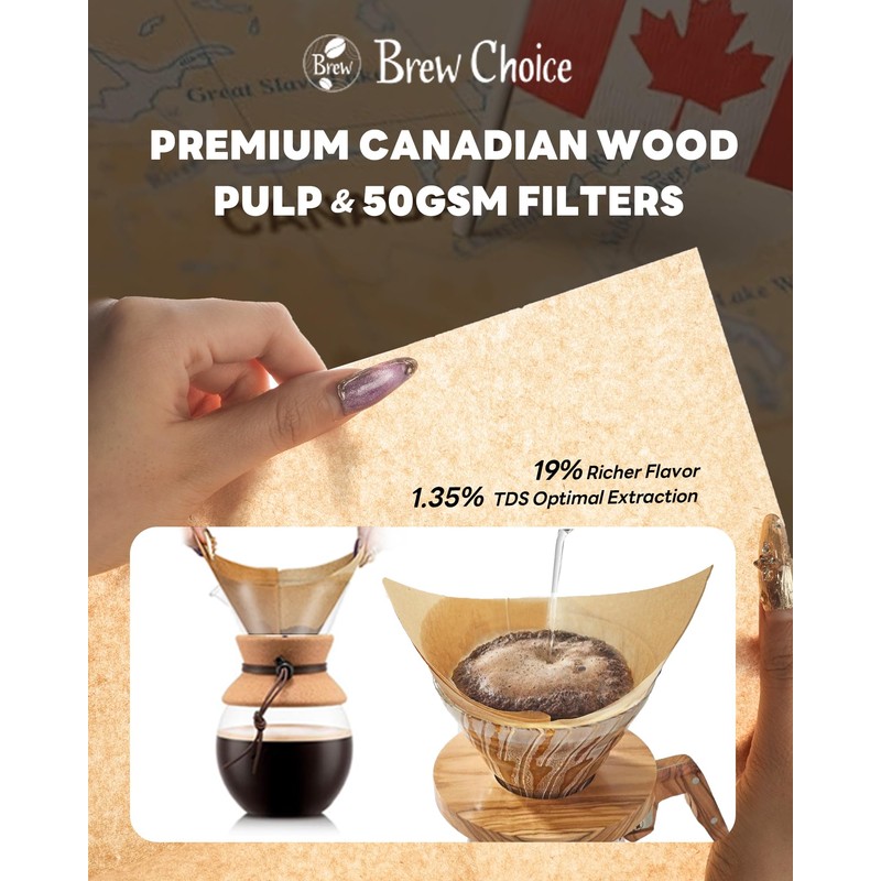Brew Choice Pre-folded Unbleached Cone Coffee Filters, 100 Count Disposable