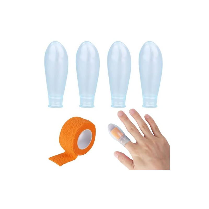 4-Pack Reusable Waterproof Silicone Finger Protectors with Bandage