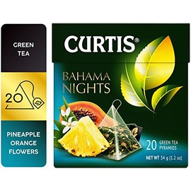 CURTIS TEA, BAHAMA NIGHTS, EINZIGARTIGE KOMBINATION AUS CHINESISCHEM GRÜNTEE MIT EXOTISCHEN FRÜCHTEN, 20 EINZELNE NETZPYRAMIDEN