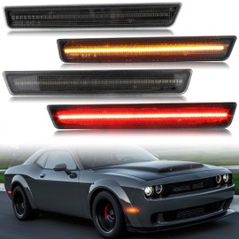 LDETXY LED Side Marker Lights for Dodge Challenger 2015-2023, Front Rear Smoked Lens Amber/Red Bumper Reflectors, Replace OEM# 68195788AB, 68195797AB