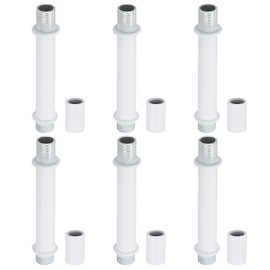 PATIKIL Straight Pipe Lamp Stems Rod Kit, 6 Set M10 Carbon Steel 60mm(2.36") Long Double End Thread Rod with Coupling Nuts Sleeve Connector for Table Lamps Chandeliers, White