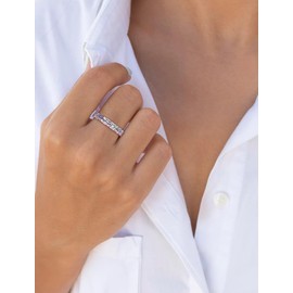 STARCHENIE 925 Sterling Silver Thin Eternity Ring for Women Half Baguette Band Birthstone Stackable Rings Size 5-10, Metal, Created Alexandrite