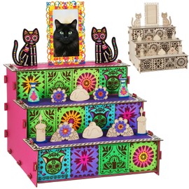 Thyle Cat Dia De Los Muertos Altar Ofrenda, Wooden Day of The Dead Decorations Dia De Los Muertos Shadow Box Mexican Cat Altar Picture Frame Memorial Shrine for Pet Supplies