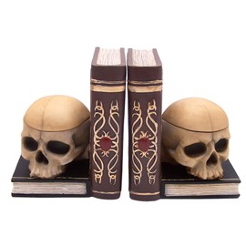 Gothic Skull Bookends and Trinket Box Set, Medieval Decorative Bookshelf Accents, Gothic Room & Library Accessories, 7.5 Inches