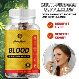 PZGO PZGO Blood Purifying Capsules, Blood Purifier | 5 Blended Herbal Supplement with Yellow Dock, Burdock Root, Supports Kidney and Liver Health, 100 Capsules (1PC)