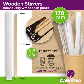 500 Wooden Scoops Individually Wrapped in 7" Paper Disposable Coffee Sticks Biodegradable Coffee Stirrers Coffee Stirrers