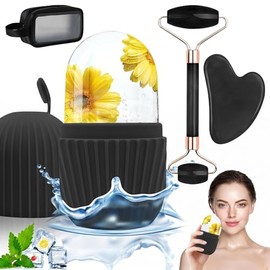 Toketa Kit de Belleza Facial 4 en 1 con Ice Roller, Rodillo Facial de Jade, Gua Sha Facial, Molde de Hielo de Silicona Reutilizable y Neceser Impermea