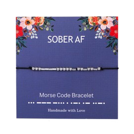 Febremdy Sober Addiction Recovery Gift Inspirational Morse Code Bracelet 12 Step Gift AA NA Gift (silver sober AF)