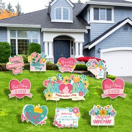Mother's Day Yard Signs with Stakes Best Mom Ever Thanks Mom Party Supplies Flower Bouquet Basket Lawn Outdoor Decor Floral Backdrop Garden Street Ornaments Set of 10 for Mother's Day Decor