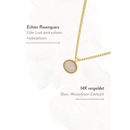 Ubud Necklace with Natural Stone Pendant 14K Gold Plated Stainless Steel, Gold, Created quartz