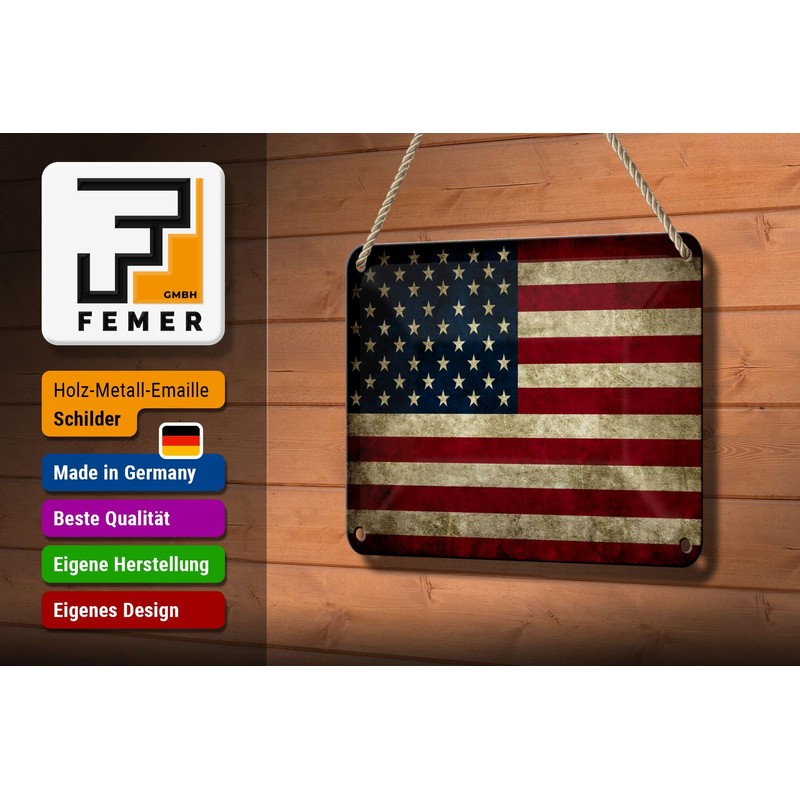 Tin Sign Flag 18 x 12 cm United States America