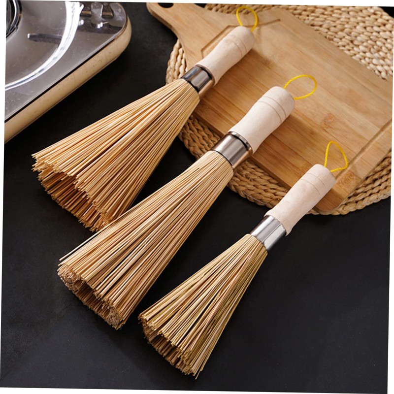 CHILDWEET 2Pcs Bamboo Scrubber Brush Durable Kitchen Cleaning Brush for