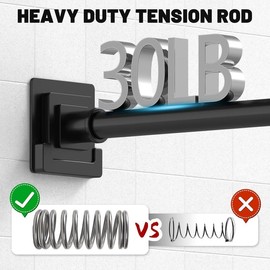 Matte Black Shower Curtain Rod 31-79 inches with Holders, Stainless Steel Shower Rod & Tension Rod, Adjustable Tension Shower Curtain Rod for Bathroom, Windows, Closet - Color: black, size: 31"-79"