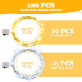 Tuanse 100 Pack LED Fairy Lights Battery Operated String Lights Bulk, 6.5 Feet 20 LED Mini String Lights Waterproof Cool and Warm White Lights Copper Wire Starry Fairy Lights for Wedding Christmas