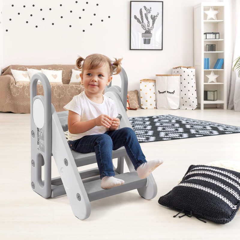Takywep Foldable Toddler 3 Step Stool - Plastic Learning Helper,