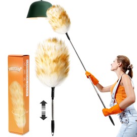 NEWONG Extendable Lambswool Duster 30-55inch with Aluminium Alloy Handle, Natural Feather Duster for Cleaning Fans, Ceiling, Bookshelevs,Cars, for Home&Office