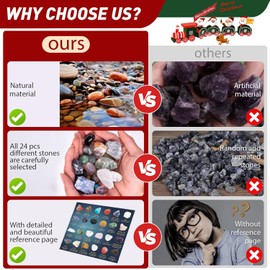 Christmas Advent Calendar 2024，24 Days Christmas Countdown Calendar Surprises presents for Kids,Unique Natural Mineral & Rock Stone for Learning, Collection, for Girls & Boys & Geology Enthusiasts
