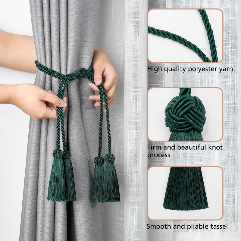 Pretty Jolly 2 Pack Double-ended Tassel Curtain Tiebacks Handmade Braided