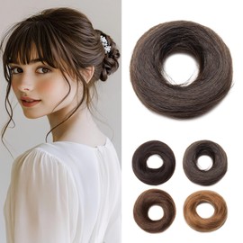 Rich Choices Hair Pieces for Women Messy Bun Real Human Hair Straight Updp Hair Bun Scrunchies Donut Bun Hair Extensions #2 Dark Brown