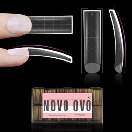 NOVO OVO XXL Curved Sharp Square Nail Tip, Extra Thick Natural Curve False Nails Press on, Full and Half Cover Soft Gel Extension Fake Nail Acrylic kit with French Tip Auxiliary Line x 15 Size 240pc