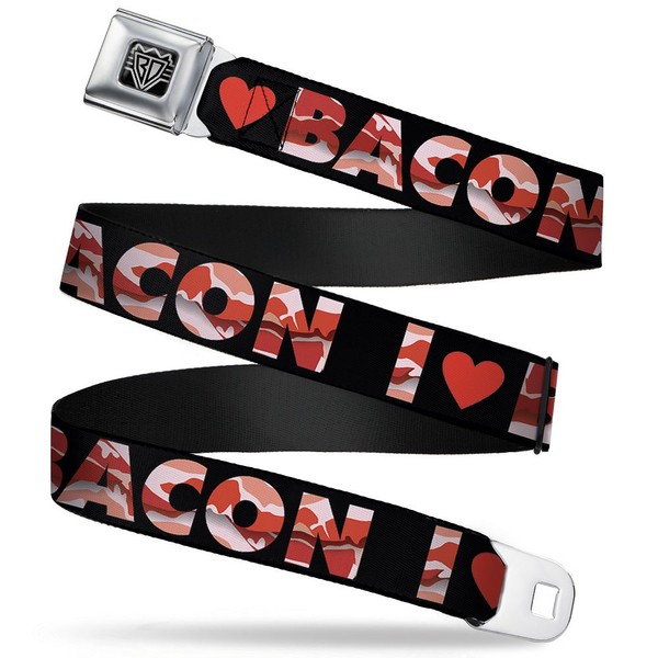 Buckle-Down Seatbelt Belt - I "Heart" BACON Black/Bacon - 1.5"