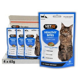 VETIQ VETIQ Healthy Bites Denti-Care Treats For Cats & Kittens 12+ Weeks, High in Protein, Helps to Reduce & Prevent Plaque & Tartar & Freshens Breath, 65 g (Pack of 4)