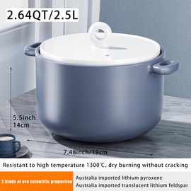 Ceramic Casserole Dish, Clay Pot, Earthen Pot Cookware with Lid, Stockpot for Stew, Soup, Steam, Oven Safe-Heat Resistant