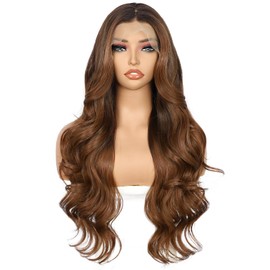 Sapphirewigs 13 x 4 Lace Front Wig, Brown, Synthetic Body Wave Wigs, Red, Brown, Women's Party, Date, Daily Wear, Natural Look, Christmas, 66 cm/26 Inches
