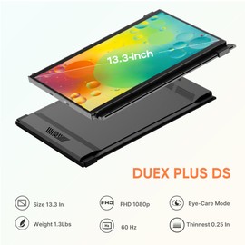 Mobile Pixels Duex Plus DS Portable Laptop Monitor, 13.3'' Laptop Screen Extender, Type-C/HDMI Plug and Play, Portable Monitor for 13'' to 14.5'' Laptop