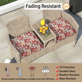 Magpie Fabrics Indoor Outdoor Cushion Cover Replacement 2 Pack, NO Insert! Water Repellent Slipcover with Ties Decor for Patio Garden Chair Seat Sofa Bench Wicker(Floral Red Orange, 20x18x4 Inch)