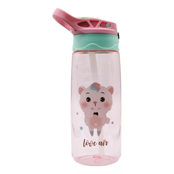 sacre solutions Botella Para Agua Infantil Niños Con Popote Libre Bpa 480ml Color Rosa