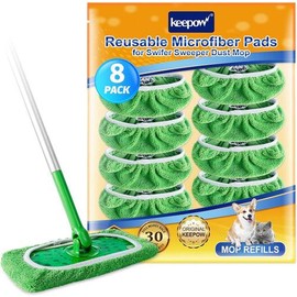 KEEPOW 5701M Reusable Green Cotton Pads for All 10 Inches Flat Mop (mop is not include) - Color: 8 pack
