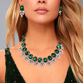 EVER FAITH Statement Jewellery Set Vintage Crystal Marquise Oval Rhinestone Choker Pendant Necklace Earrings Set for Women Costume, Crystal, No Gemstone