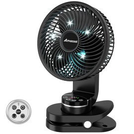 AMACOOL Battery Operated Camping Fan with Light, 20000mAh Rechargeable Clip on Fan with Hook & Digital Display, 112Hrs Running, 9 Speed, 360° Rotation Portable Small Fan for Tent Camping RV Travel