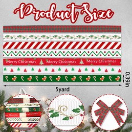 ALIBBON 7 Rolls 35 Yards 3/8" Merry Christmas Ribbon Christmas Tree Grosgrain Ribbons for DIY Crafts Christmas Decor, Red Green Buffalo Plaid Ribbons for Christmas Gift Wrapping Bows Crafting Supplies