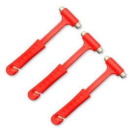 Seat Belt Cutter & Instant Window Hammer - Life Saving Quick Escape from Your Vehicle in an Emergency (3-Pack, Simple Red)
