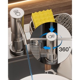 Kitchen Soap Dispenser with Sponge Holder, 360° Rotating Pump Head Made of Stainless Steel with 1 m Extension Tube Set, Good Suction Power Soap Dispenser