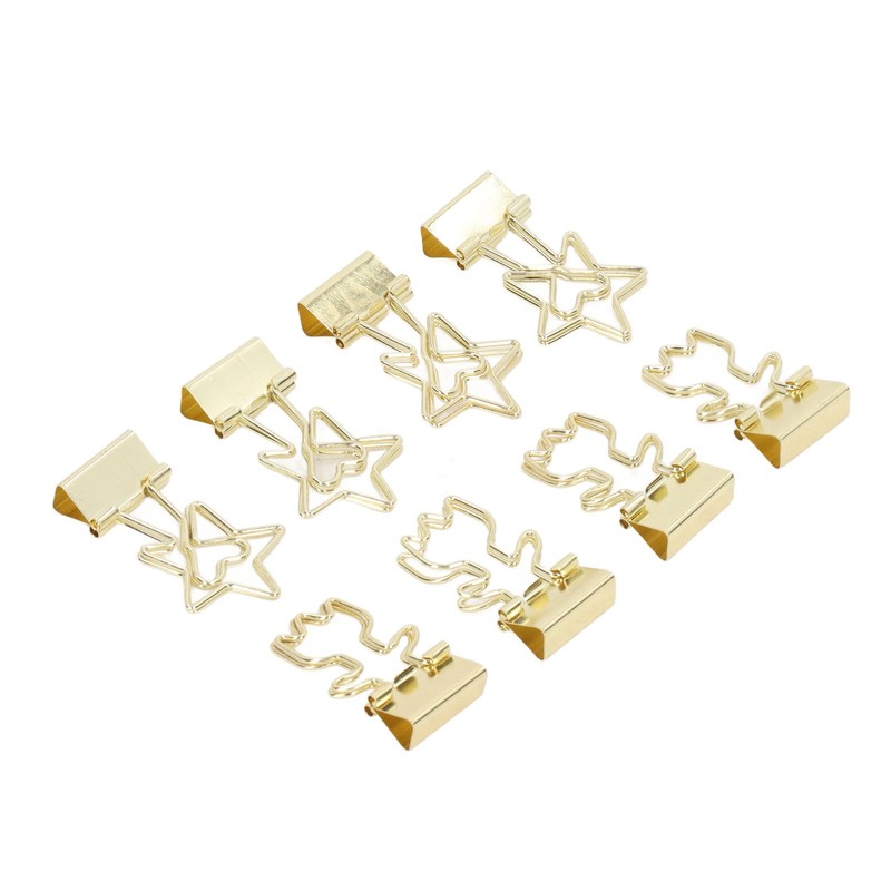 30pcs Gold Binder Clips Flower Shape Pentagonal Heart Shape Electroplating