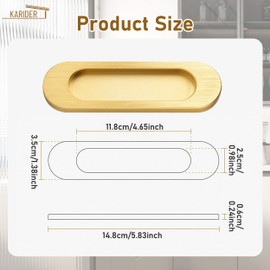 Self-Stick Oval Sliding Door Pulls, 3pcs Aluminum Alloy Flush Pull Punch-Free Handle Closet Door Finger Pulls for Sliding Barn Door Windows Cabinets（Matte Gold）